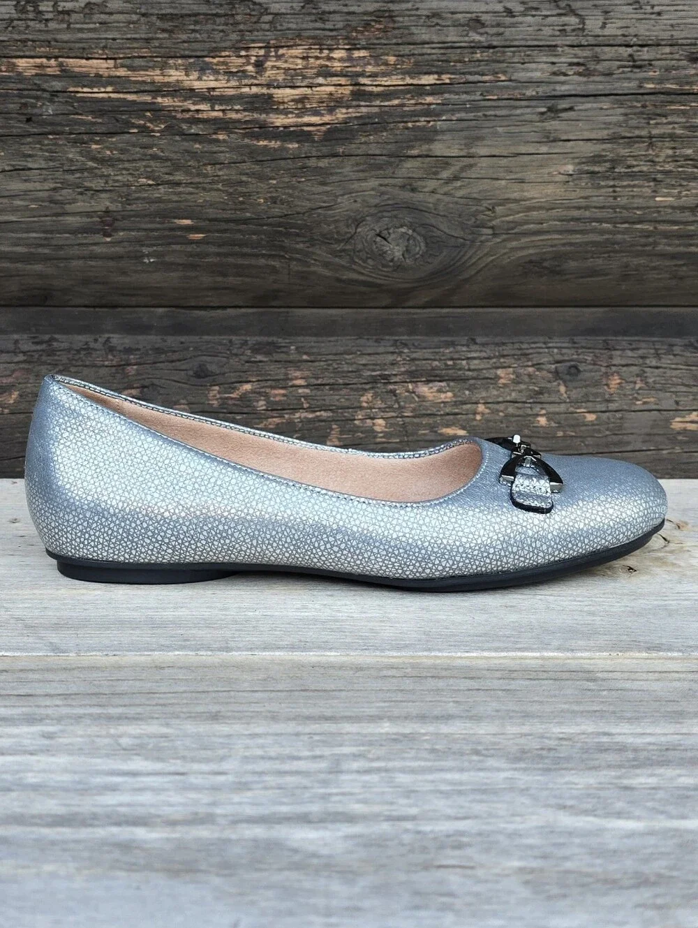 Naturalizer Maxwell Bit Y2K Preppy Glam Metallic Silver Comfort Bit Ballet Flats